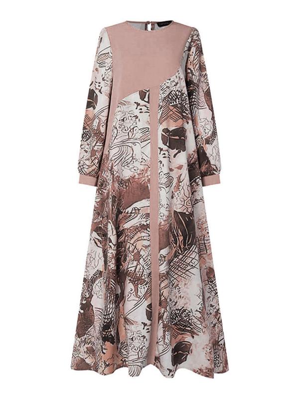 Women's Floral Print Asymmetrical Design Long Sleeve Dress, Elegant Round Neck Long Dress for Party Holiday Wedding Guest, Ladies Clothes for All Seasons